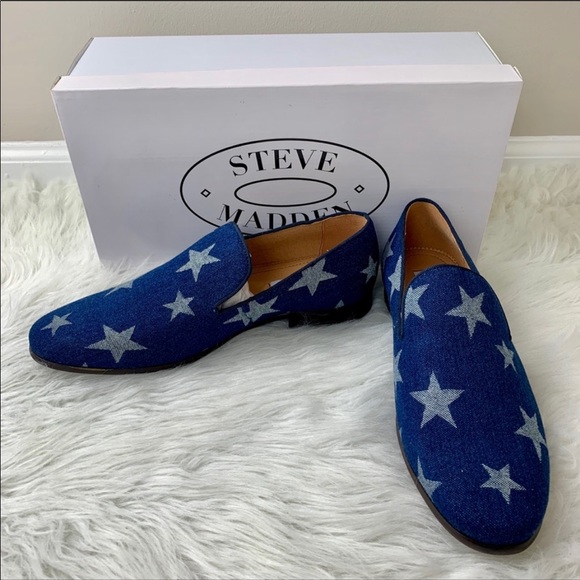 🔥STEVE MADDEN🔥LODESTAR DENIM BLUE LOAFERS PATRIOTIC STARS SIZE 9 NIB - Picture 3 of 6